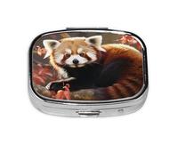 Square Round Pill Case Red Panda Pill Box Daily 2 Compartment Travel Pill Container for Pocket Purse Portable Medicine Cod Liver Oil Storage Box 2 Times a Day Pill Organizer
