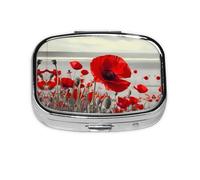 Square Round Pill Case Red Poppy Flower Pill Box Daily 2 Compartment Travel Pill Container for Pocket Purse Portable Medicine Cod Liver Oil Storage Box 2 Times a Day Pill Organizer