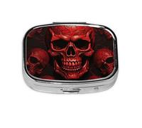 Square Round Pill Case Red Skulls Pill Box Daily 2 Compartment Travel Pill Container for Pocket Purse Portable Medicine Cod Liver Oil Storage Box 2 Times a Day Pill Organizer
