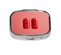 Square Round Pill Case red Smile Pill Box Daily 2 Compartment Travel Pill Container for Pocket Purse Portable Medicine Cod Liver Oil Storage Box 2 Times a Day Pill Organizer