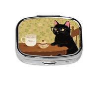 Square Round Pill Case Retro Cat Pill Case Daily Storage Box 2 Compartments Pocket Bag Portable Medicine Cod Liver Storage Box