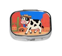 Square Round Pill Case Retro Western Cow Pill Box Daily 2 Compartment Travel Pill Container for Pocket Purse Portable Medicine Cod Liver Oil Storage Box 2 Times a Day Pill Organizer