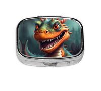 Square Round Pill Case Roaring Dragon Pill Box Daily 2 Compartment Travel Pill Container for Pocket Purse Portable Medicine Cod Liver Oil Storage Box 2 Times a Day Pill Organizer