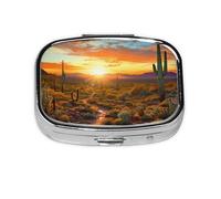 Square Round Pill Case Saguaros at Sunset Pill Box Daily 2 Compartment Travel Pill Container for Pocket Purse Portable Medicine Cod Liver Oil Storage Box 2 Times a Day Pill Organizer