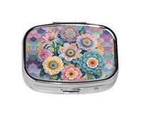 Square Round Pill Case Scales and Flowers Pattern Pill Box Daily 2 Compartment Travel Pill Container for Pocket Purse Portable Medicine Cod Liver Oil Storage Box 2 Times a Day Pill Organizer