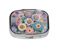 Square Round Pill Case Scales and Flowers Pattern Pill Box Daily 2 Compartment Travel Pill Container for Pocket Purse Portable Medicine Cod Liver Oil Storage Box 2 Times a Day Pill Organizer