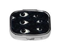 Square Round Pill Case Scary Eyes Pill Box Daily 2 Compartment Travel Pill Container for Pocket Purse Portable Medicine Cod Liver Oil Storage Box 2 Times a Day Pill Organizer