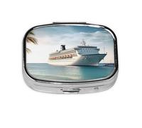 Square Round Pill Case Seaside Cruise Ship Pill Box Daily 2 Compartment Travel Pill Container for Pocket Purse Portable Medicine Cod Liver Oil Storage Box 2 Times a Day Pill Organizer