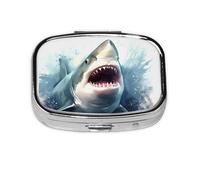 Square Round Pill Case Shark in the sea Pill Box Daily 2 Compartment Travel Pill Container for Pocket Purse Portable Medicine Cod Liver Oil Storage Box 2 Times a Day Pill Organizer