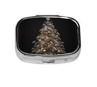 Square Round Pill Case Silver Christmas Tree Pill Box Daily 2 Compartment Travel Pill Container for Pocket Purse Portable Medicine Cod Liver Oil Storage Box 2 Times a Day Pill Organizer