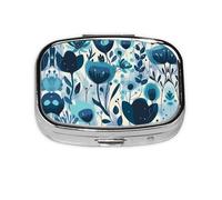 Square Round Pill Case Simple Flowers Pill Box Daily 2 Compartment Travel Pill Container for Pocket Purse Portable Medicine Cod Liver Oil Storage Box 2 Times a Day Pill Organizer