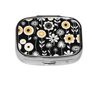 Square Round Pill Case Simple Strokes of Flowers Pill Box Daily 2 Compartment Travel Pill Container for Pocket Purse Portable Medicine Cod Liver Oil Storage Box 2 Times a Day Pill Organizer