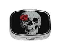 Square Round Pill Case Skull Flower Pill Box Daily 2 Compartment Travel Pill Container for Pocket Purse Portable Medicine Cod Liver Oil Storage Box 2 Times a Day Pill Organizer