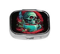 Square Round Pill Case Skull Smoking Pill Box Daily 2 Compartment Travel Pill Container for Pocket Purse Portable Medicine Cod Liver Oil Storage Box 2 Times a Day Pill Organizer
