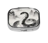Square Round Pill Case Snake Skin Print Pill Box Daily 2 Compartment Travel Pill Container for Pocket Purse Portable Medicine Cod Liver Oil Storage Box 2 Times a Day Pill Organizer
