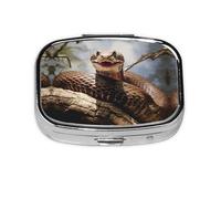 Square Round Pill Case Snake with Open Mouth Pill Box Daily 2 Compartment Travel Pill Container for Pocket Purse Portable Medicine Cod Liver Oil Storage Box 2 Times a Day Pill Organizer