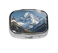 Square Round Pill Case Spectacular Snowy Mountains Pill Box Daily 2 Compartment Travel Pill Container for Pocket Purse Portable Medicine Cod Liver Oil Storage Box 2 Times a Day Pill Organizer