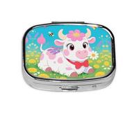 Square Round Pill Case Spring Cute Flower Cow Pill Box Daily 2 Compartment Travel Pill Container for Pocket Purse Portable Medicine Cod Liver Oil Storage Box 2 Times a Day Pill Organizer
