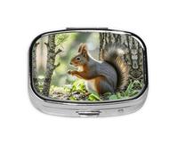 Square Round Pill Case Squirrel in the Woods Pill Box Daily 2 Compartment Travel Pill Container for Pocket Purse Portable Medicine Cod Liver Oil Storage Box 2 Times a Day Pill Organizer