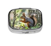 Square Round Pill Case Squirrel in the Woods Pill Box Daily 2 Compartment Travel Pill Container for Pocket Purse Portable Medicine Cod Liver Oil Storage Box 2 Times a Day Pill Organizer