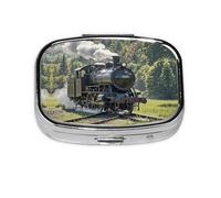 Square Round Pill Case Steam Train Pill Box Daily 2 Compartment Travel Pill Container for Pocket Purse Portable Medicine Cod Liver Oil Storage Box 2 Times a Day Pill Organizer