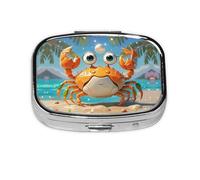 Square Round Pill Case Summer Cartoon Crab Pill Box Daily 2 Compartment Travel Pill Container for Pocket Purse Portable Medicine Cod Liver Oil Storage Box 2 Times a Day Pill Organizer