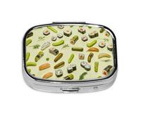Square Round Pill Case Sushi Dill Pickles Pill Box Daily 2 Compartment Travel Pill Container for Pocket Purse Portable Medicine Cod Liver Oil Storage Box 2 Times a Day Pill Organizer