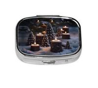 Square Round Pill Case There is Snow on the Candle Pill Box Daily 2 Compartment Travel Pill Container for Pocket Purse Portable Medicine Cod Liver Oil Storage Box 2 Times a Day Pill Organizer