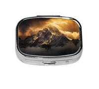 Square Round Pill Case Top of Mountain Pill Box Daily 2 Compartment Travel Pill Container for Pocket Purse Portable Medicine Cod Liver Oil Storage Box 2 Times a Day Pill Organizer