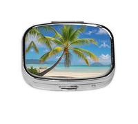 Square Round Pill Case Tropical Palm Tree Pill Box Daily 2 Compartment Travel Pill Container for Pocket Purse Portable Medicine Cod Liver Oil Storage Box 2 Times a Day Pill Organizer