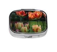 Square Round Pill Case Tulips in the Garden Pill Box Daily 2 Compartment Travel Pill Container for Pocket Purse Portable Medicine Cod Liver Oil Storage Box 2 Times a Day Pill Organizer