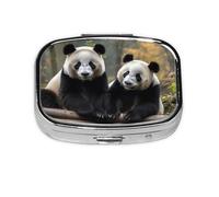 Square Round Pill Case Two Big Pandas Pill Box Daily 2 Compartment Travel Pill Container for Pocket Purse Portable Medicine Cod Liver Oil Storage Box 2 Times a Day Pill Organizer