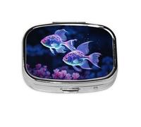 Square Round Pill Case Two Blue Fish Pill Box Daily 2 Compartment Travel Pill Container for Pocket Purse Portable Medicine Cod Liver Oil Storage Box 2 Times a Day Pill Organizer