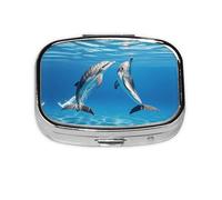 Square Round Pill Case Two Dolphins Pill Box Daily 2 Compartment Travel Pill Container for Pocket Purse Portable Medicine Cod Liver Oil Storage Box 2 Times a Day Pill Organizer