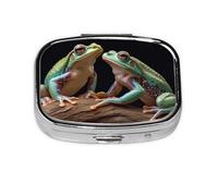 Square Round Pill Case Two Frogs Pill Box Daily 2 Compartment Travel Pill Container for Pocket Purse Portable Medicine Cod Liver Oil Storage Box 2 Times a Day Pill Organizer