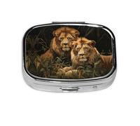 Square Round Pill Case Two Lions Pill Box Daily 2 Compartment Travel Pill Container for Pocket Purse Portable Medicine Cod Liver Oil Storage Box 2 Times a Day Pill Organizer