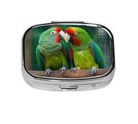 Square Round Pill Case Two Parrots Love Each Other Pill Box Daily 2 Compartment Travel Pill Container for Pocket Purse Portable Medicine Cod Liver Oil Storage Box 2 Times a Day Pill Organizer