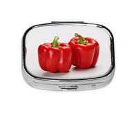 Square Round Pill Case Two Red Bell Peppers Pill Box Daily 2 Compartment Travel Pill Container for Pocket Purse Portable Medicine Cod Liver Oil Storage Box 2 Times a Day Pill Organizer