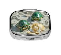 Square Round Pill Case Two Turtles and Shells Pill Box Daily 2 Compartment Travel Pill Container for Pocket Purse Portable Medicine Cod Liver Oil Storage Box 2 Times a Day Pill Organizer