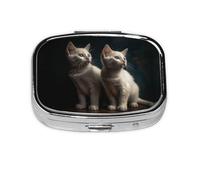 Square Round Pill Case Two White Cats Pill Box Daily 2 Compartment Travel Pill Container for Pocket Purse Portable Medicine Cod Liver Oil Storage Box 2 Times a Day Pill Organizer