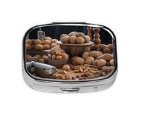 Square Round Pill Case Walnut Nuts Pill Box Daily 2 Compartment Travel Pill Container for Pocket Purse Portable Medicine Cod Liver Oil Storage Box 2 Times a Day Pill Organizer