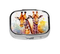 Square Round Pill Case Watercolor Giraffes Pill Box Daily 2 Compartment Travel Pill Container for Pocket Purse Portable Medicine Cod Liver Oil Storage Box 2 Times a Day Pill Organizer