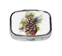 Square Round Pill Case Watercolor Pine Cone Pill Box Daily 2 Compartment Travel Pill Container for Pocket Purse Portable Medicine Cod Liver Oil Storage Box 2 Times a Day Pill Organizer