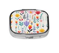 Square Round Pill Case Whimsical Doodles Pill Box Daily 2 Compartment Travel Pill Container for Pocket Purse Portable Medicine Cod Liver Oil Storage Box 2 Times a Day Pill Organizer
