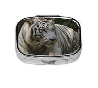 Square Round Pill Case White Bengal Tiger Pill Box Daily 2 Compartment Travel Pill Container for Pocket Purse Portable Medicine Cod Liver Oil Storage Box 2 Times a Day Pill Organizer