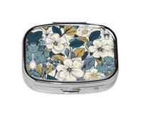 Square Round Pill Case White Cherry Blossoms Pill Box Daily 2 Compartment Travel Pill Container for Pocket Purse Portable Medicine Cod Liver Oil Storage Box 2 Times a Day Pill Organizer