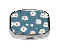 Square Round Pill Case White Daisy Pattern Pill Box Daily 2 Compartment Travel Pill Container for Pocket Purse Portable Medicine Cod Liver Oil Storage Box 2 Times a Day Pill Organizer
