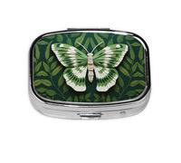 Square Round Pill Case White Moth Pill Box Daily 2 Compartment Travel Pill Container for Pocket Purse Portable Medicine Cod Liver Oil Storage Box 2 Times a Day Pill Organizer