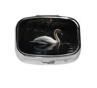 Square Round Pill Case White Swan Pill Box Daily 2 Compartment Travel Pill Container for Pocket Purse Portable Medicine Cod Liver Oil Storage Box 2 Times a Day Pill Organizer