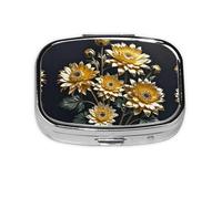 Square Round Pill Case with Gold Flowers in Black Daily Box 2 Compartments Travel Pill Container for Pocket Wallet Oil Storage Box